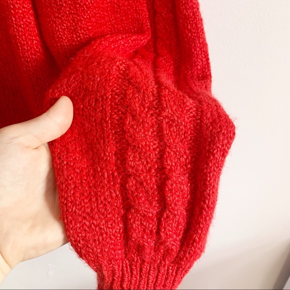 VTG 80s Cherry Red Cable Knit Sleeve Cardigan L - Picture 10 of 10